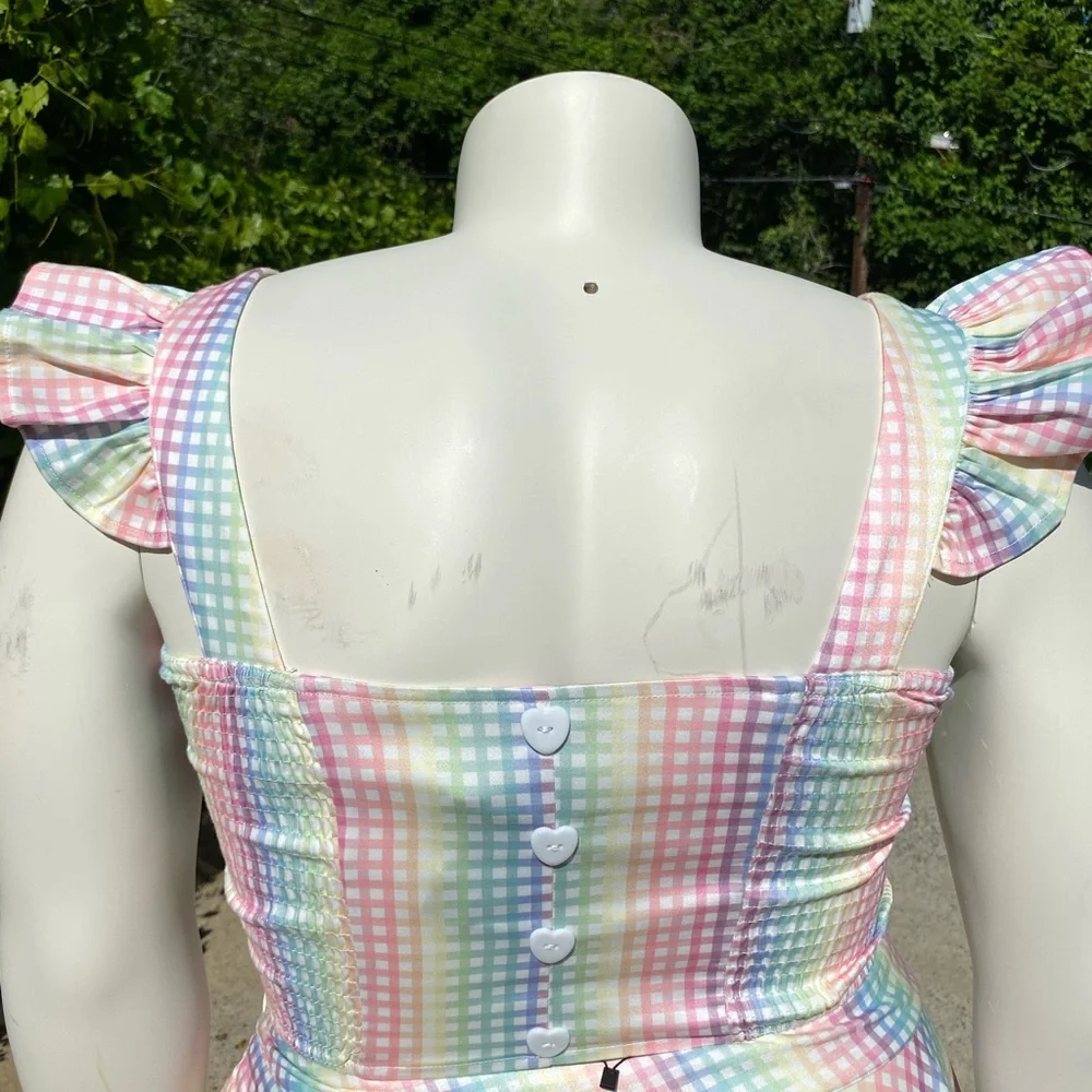 Voodoo Vixen Pastel Gingham Sleeveless Top/Skirt Set - Picture 8 of 10